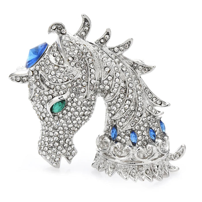 Crystal Ponny Head Brooch (Silver)