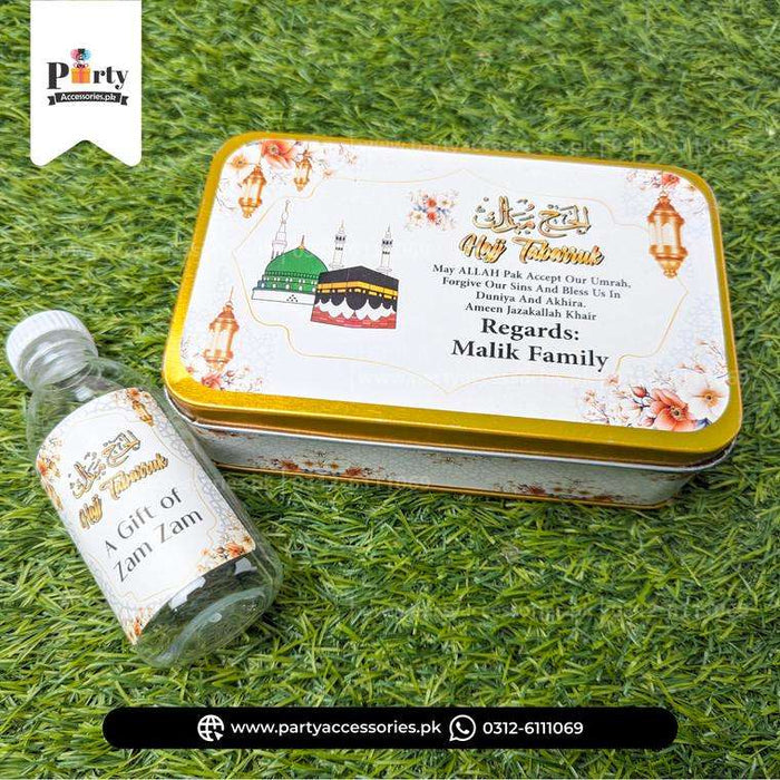 Hajj mubarak distribution tin boxes