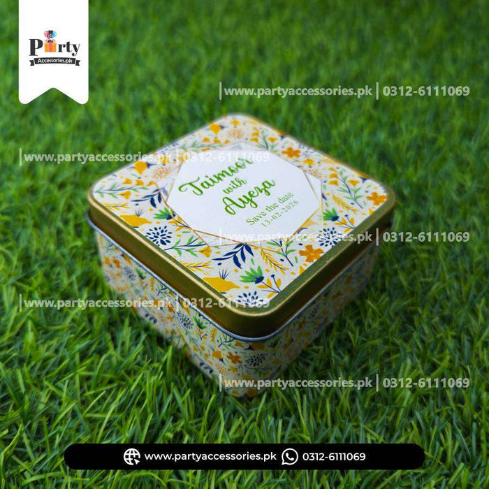 Customized Tin Boxes for Wedding Favors : Personalized Tin Bid Boxes with Names | Pack of 12