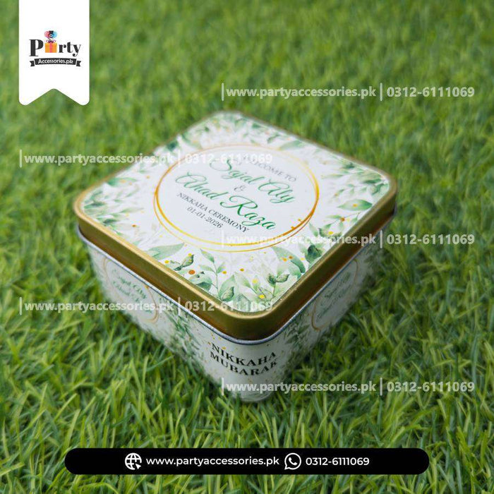 Customized Tin Boxes for Wedding Favors : Personalized Tin Bid Boxes with Names | Pack of 12