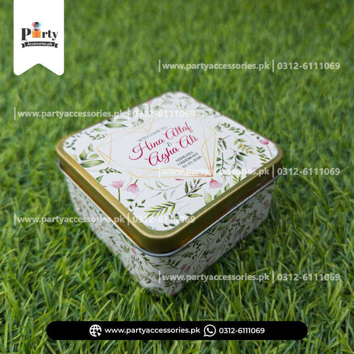 Customized Tin Boxes for Wedding Favors : Personalized Tin Bid Boxes with Names | Pack of 12