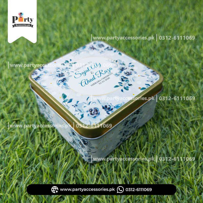 Customized Tin Boxes for Wedding Favors : Personalized Tin Bid Boxes with Names | Pack of 12