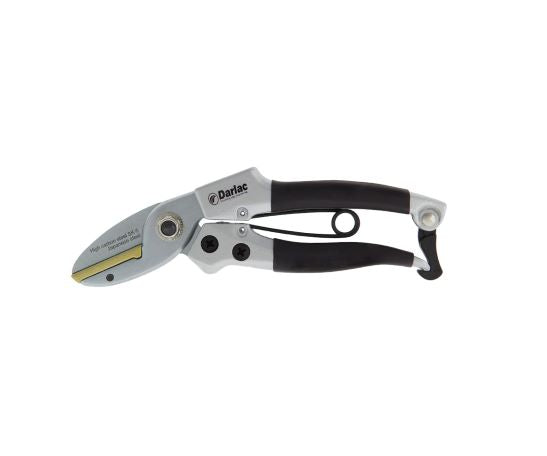 Compact anvil pruner garden secateur with cushioned ergonomic handles and safety lock for cutting dead wood and woody stems