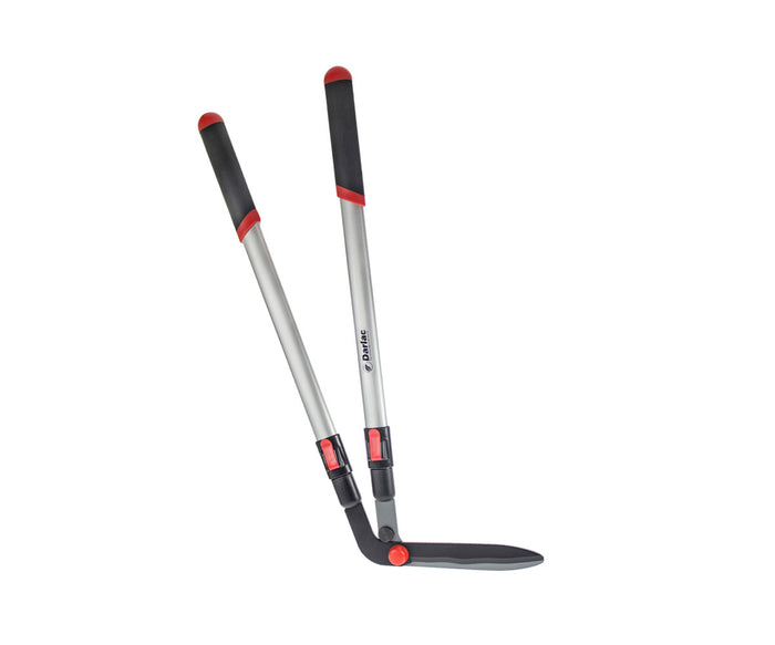 Telescopic edging shear with extendable aluminium handle and angled blade for neat lawn border trimming