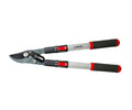 Bypass lopper with long red handles and hardened steel blades for pruning garden branches