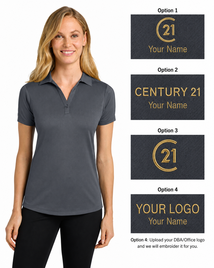DBA Ladies Slate Grey Diamond Jacquard Polo | Custom Embroidered