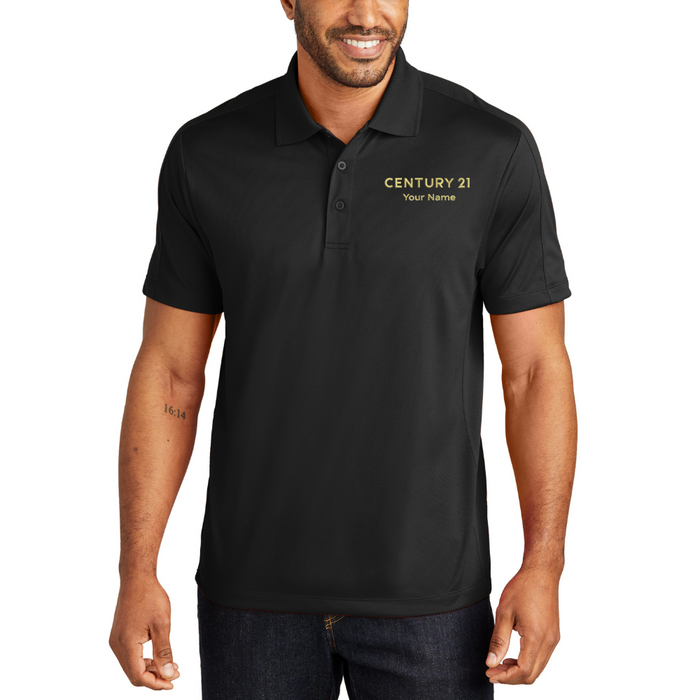 DBA Men’s Black Diamond Jacquard Polo | Custom Embroidered