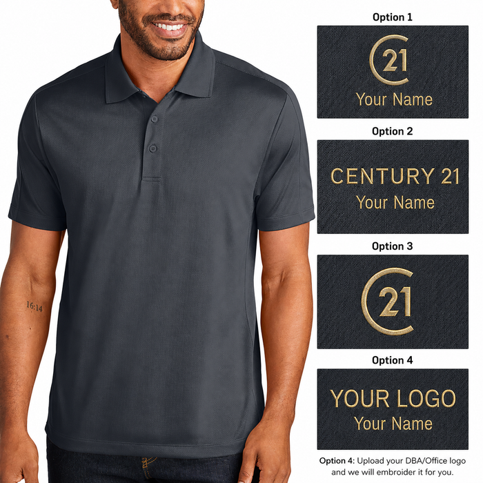 DBA Men’s Slate Grey Diamond Jacquard Polo | Custom Embroidered