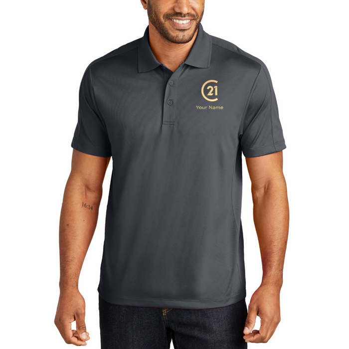 DBA Men’s Slate Grey Diamond Jacquard Polo | Custom Embroidered