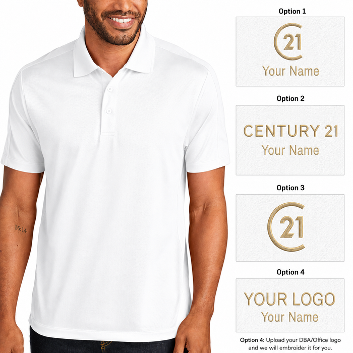 DBA Men’s White Diamond Jacquard Polo | Custom Embroidered