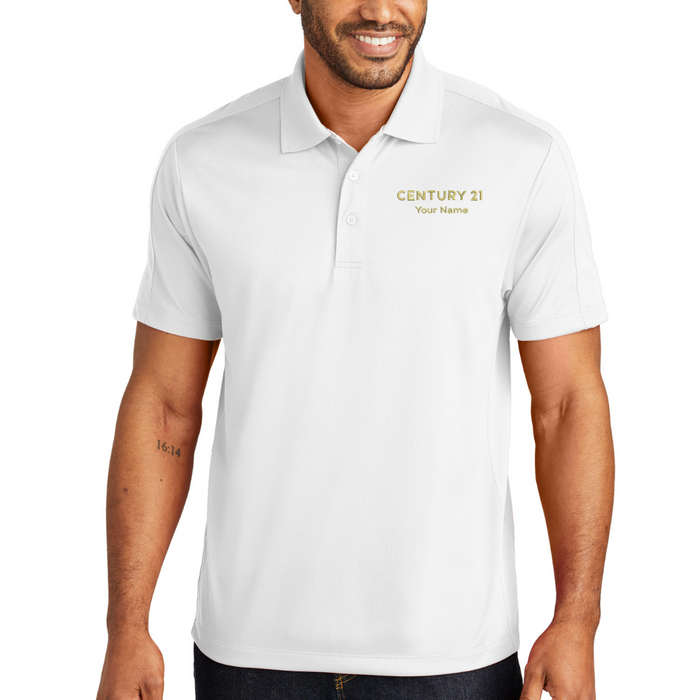 DBA Men’s White Diamond Jacquard Polo | Custom Embroidered