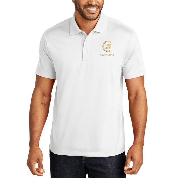DBA Men’s White Diamond Jacquard Polo | Custom Embroidered