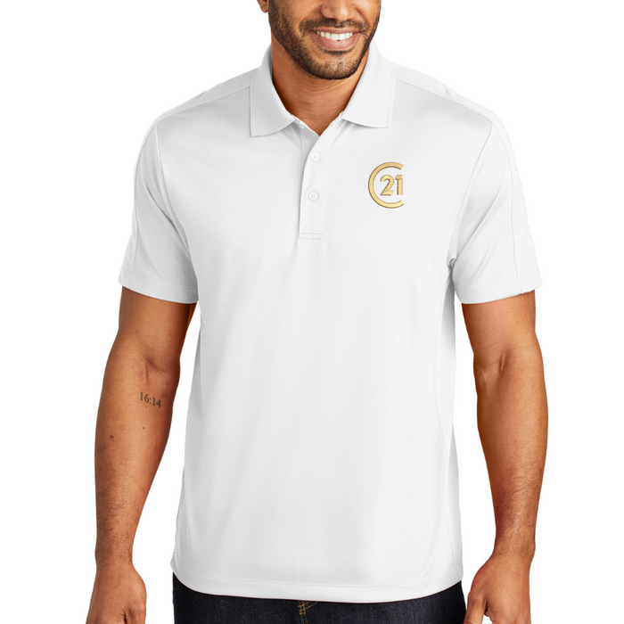 DBA Men’s White Diamond Jacquard Polo | Custom Embroidered