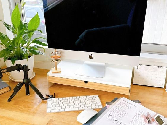 ELLOVEN Monitor stand with drawer, White