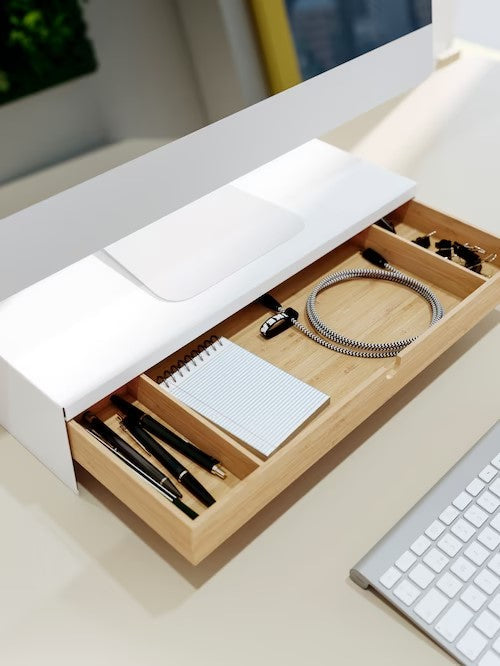 ELLOVEN Monitor stand with drawer, White