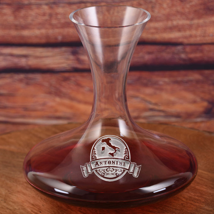 Engraved Italian Wine Decanter, Crystal