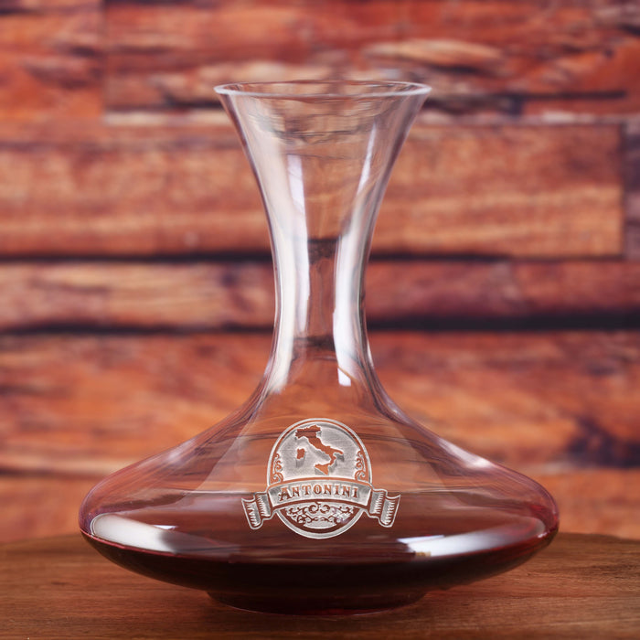 Engraved Italian Wine Decanter, Crystal