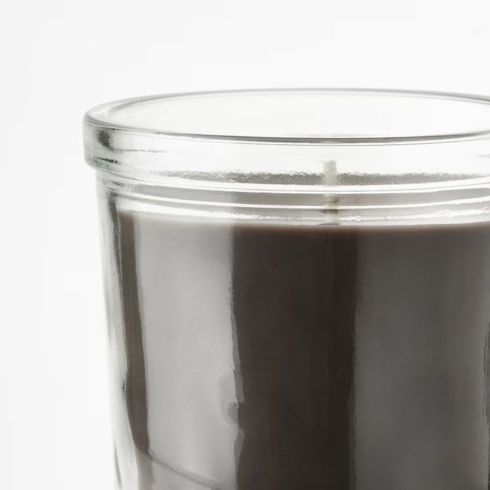 ENSTAKA Scented candle in glass, Bonfire/grey, 20hr