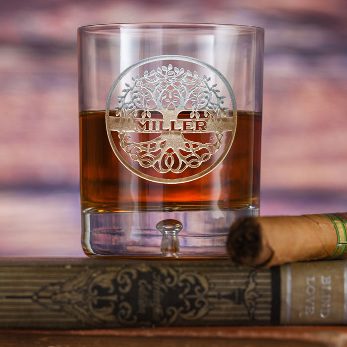 Family Tree Engraved Crystal Bourbon Glass Gift