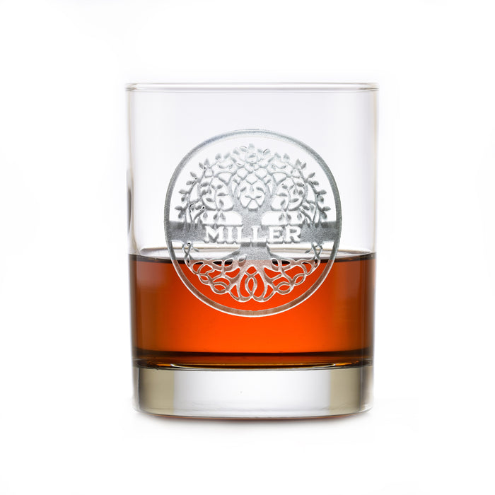 Family Tree Engraved Whiskey Rocks Glass Gift
