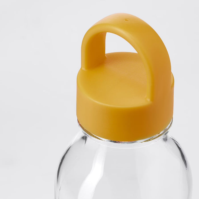 FORMSKON Water bottle, 0.5l, Clear glass/yellow