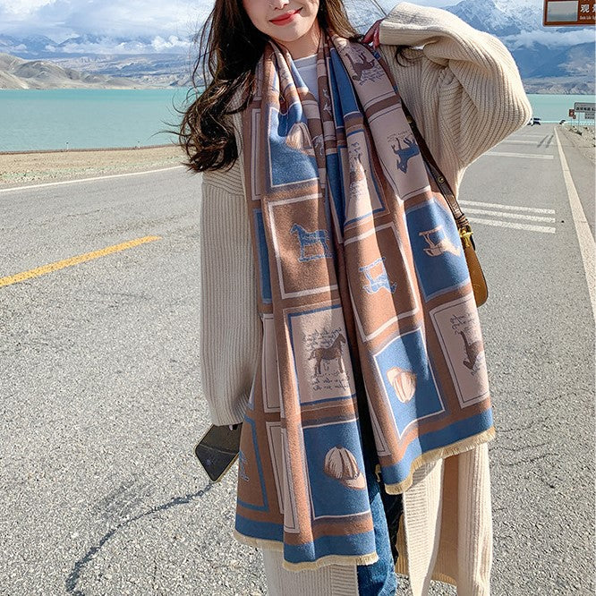Gaelle Pashmina Scarf Blue & Brown