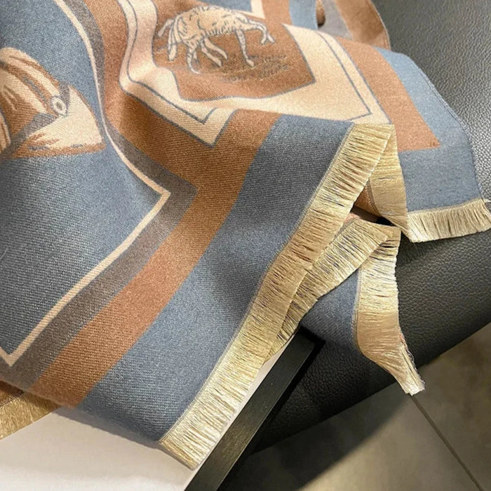 Gaelle Pashmina Scarf Blue & Brown