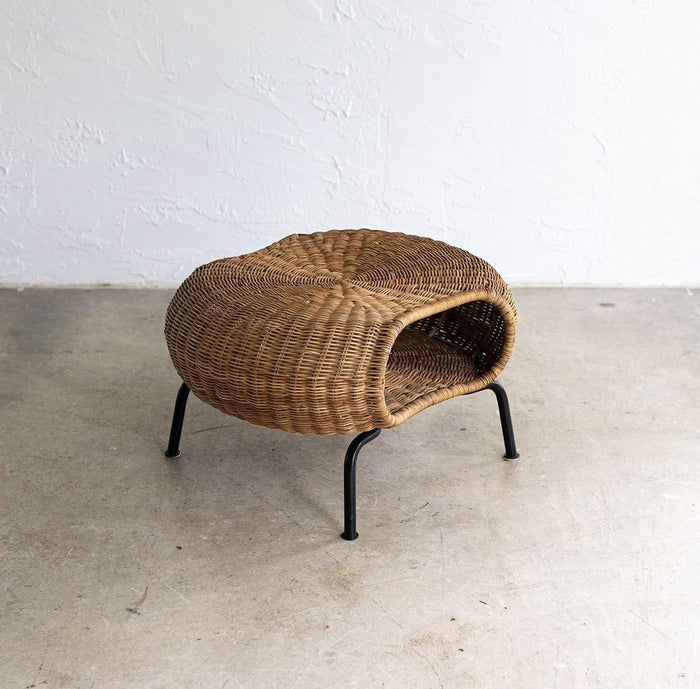 GAMLEHULT Footstool with storage, Rattan/anthracite