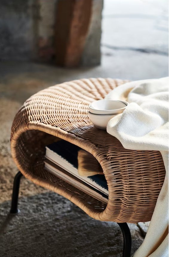 GAMLEHULT Footstool with storage, Rattan/anthracite