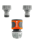 Garden hose connector set including tap connector, quick-fit hose joiner and end stop for garden watering