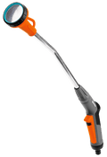 Adjustable watering lance with ergonomic handle and spray nozzle for garden hose