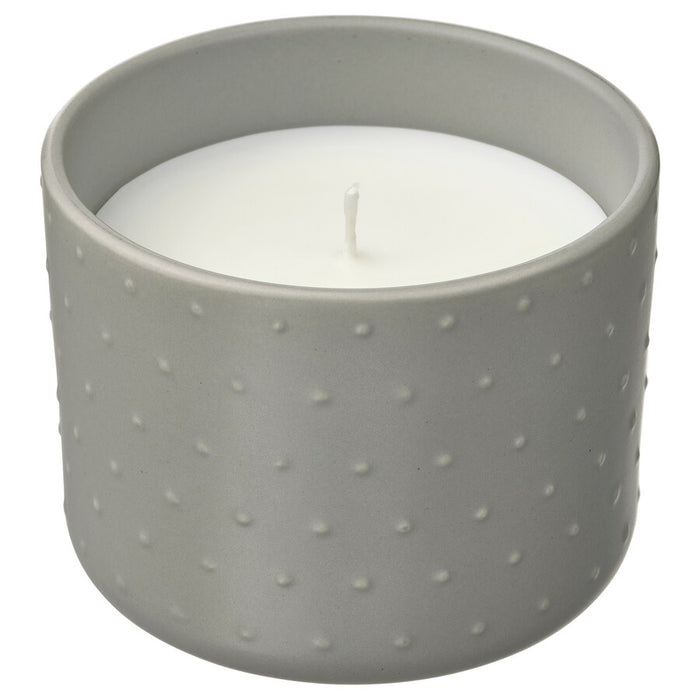 GLASBJORK Scented candle in ceramic jar, Cedarwood & vanilla/pale grey-green, 25hr