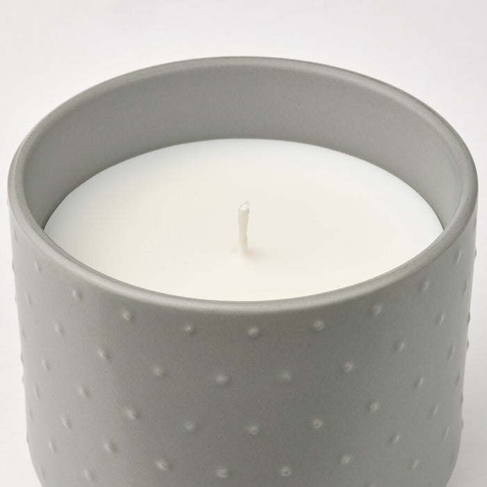 GLASBJORK Scented candle in ceramic jar, Cedarwood & vanilla/pale grey-green, 25hr