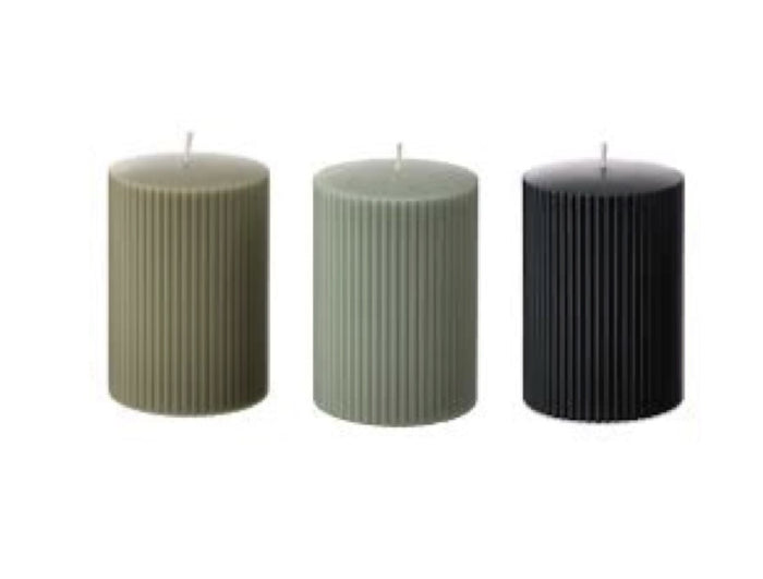GLASBJORK Scented pillar candle, Cedarwood &  vanilla/green/grey anthracite, 30hr
