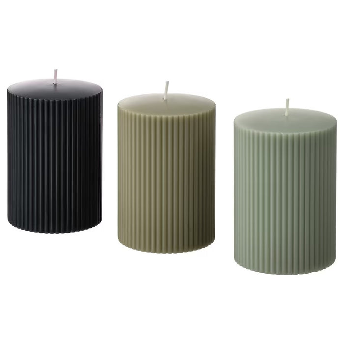 GLASBJORK Scented pillar candle, Cedarwood &  vanilla/green/grey anthracite, 30hr