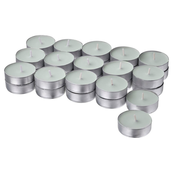 GLASBJORK Scented tealight, Cedarwood & vanilla/pale grey-green, 3.5hr
