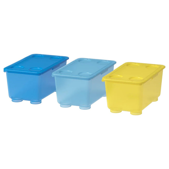 GLIS Box with lid, 17x10cm, 3 pack, Yellow/blue