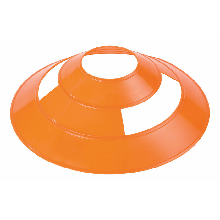 Three stacked orange plastic disc cones from the GO! Play Bash N Bounce Game Set by GO! Play, shown against a white background—ideal for marking boundaries during your next paddle game or other outdoor activities.