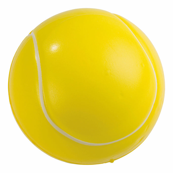 A vibrant yellow tennis ball with white curved lines, ideal for outdoor play or a quick game with the GO! Play Bash N Bounce Game Set by GO! Play, displayed on a plain white background.