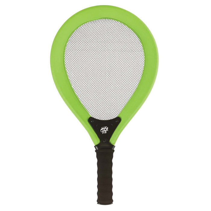 The GO! Play Bashminton by GO! Play is a large green racket with a black handle and wide frame, featuring a mesh center—perfect for backyard paddle games and fun with oversized paddles.
