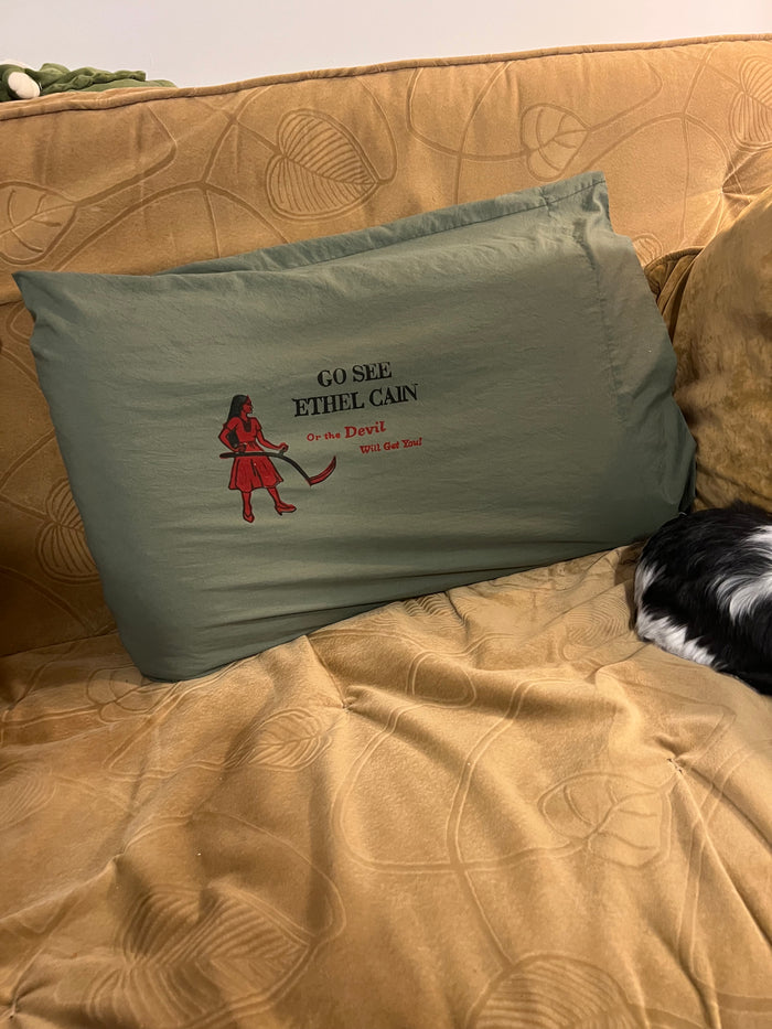 Go See Ethel Cain or the Devil Will Get You - Green Pillowcase
