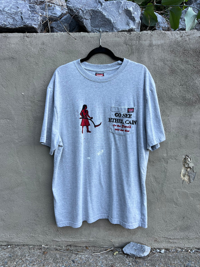 Go See Ethel Cain or the Devil Will Get You - Grey Wrangler T-shirt