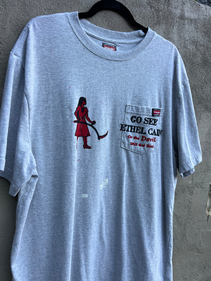Go See Ethel Cain or the Devil Will Get You - Grey Wrangler T-shirt