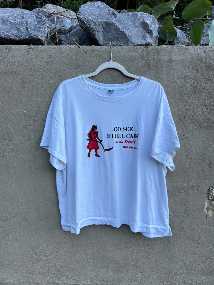 Go See Ethel Cain or the Devil Will Get You - Old Navy Boxy White T-shirt