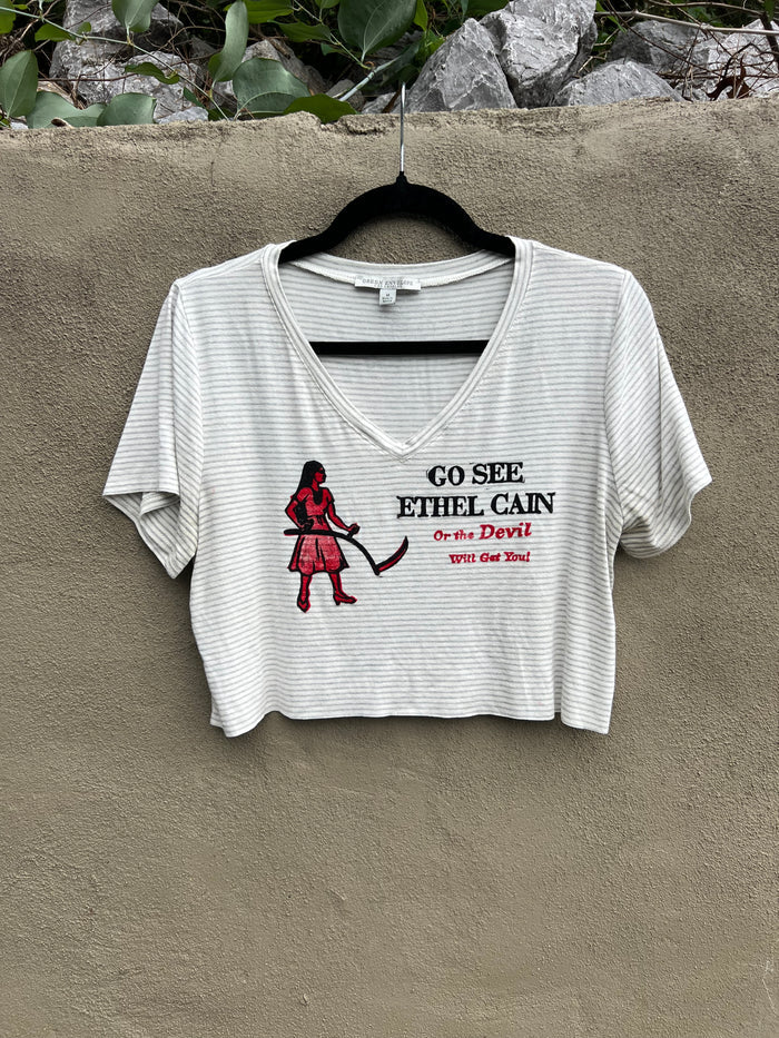 Go See Ethel Cain or the Devil Will Get You - Striped Cropped Tshirt