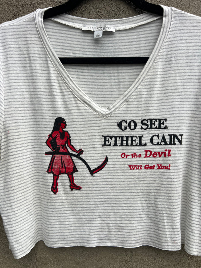 Go See Ethel Cain or the Devil Will Get You - Striped Cropped Tshirt