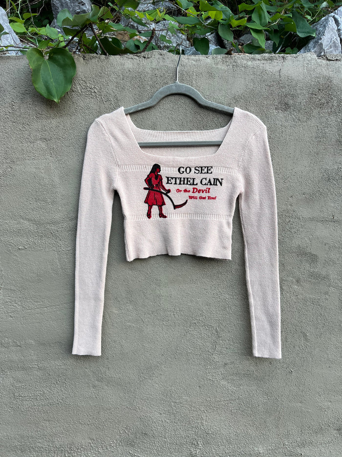 Go See Ethel Cain or the Devil Will Get You - Tan Waffle-Knit Crop Top