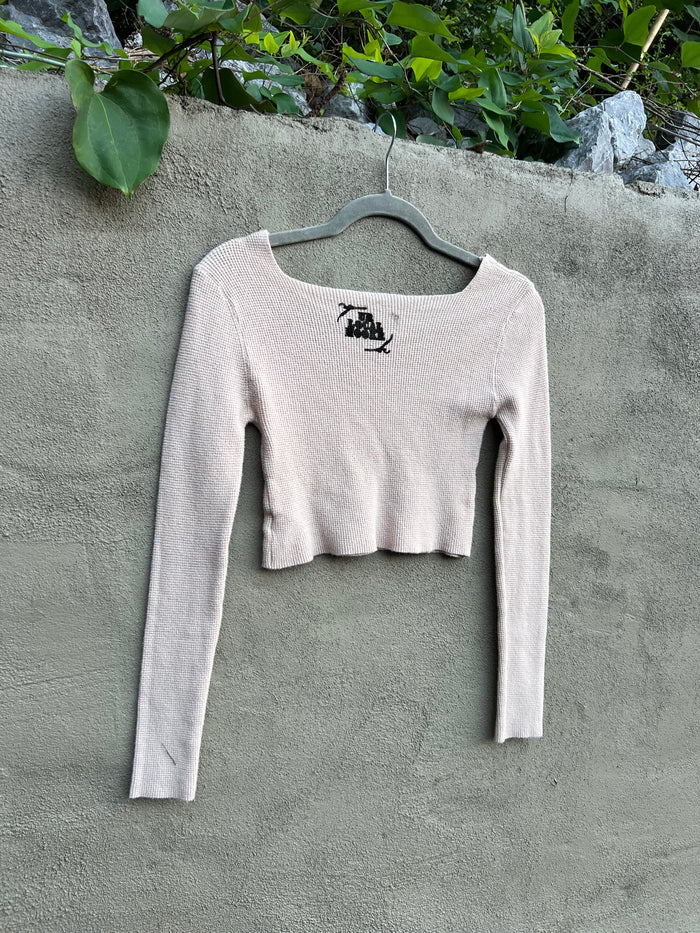 Go See Ethel Cain or the Devil Will Get You - Tan Waffle-Knit Crop Top