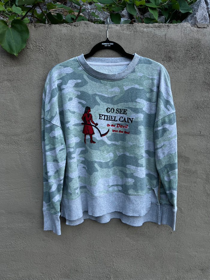 Go See Ethel Cain or the Devil Will Get You - “Time & Tru” Faded Camo Sweatshirt