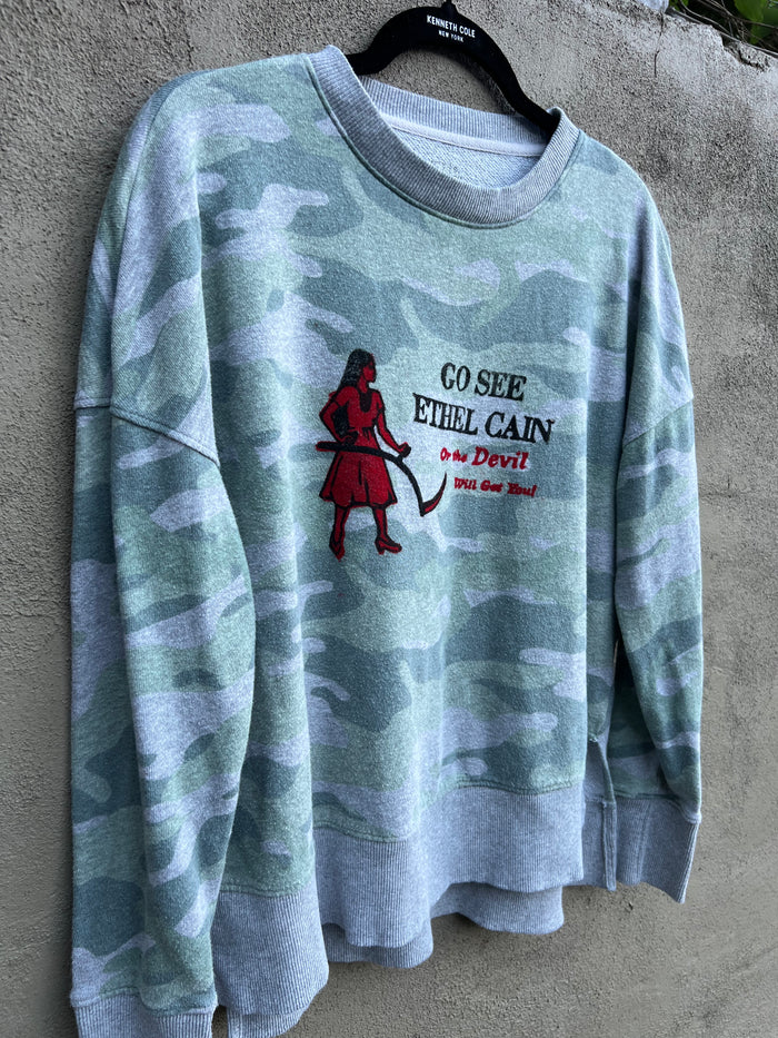 Go See Ethel Cain or the Devil Will Get You - “Time & Tru” Faded Camo Sweatshirt